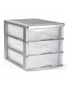 Tradineur - Cajonera de sobremesa 3 cajones de color plata de 26,8 x 27 x 35,5 cm, Cajonera plástico 3 cajones para mesa multius