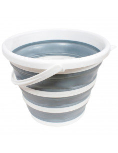 Tradineur - Cubo plegable con asa, polipropileno y caucho, ahorro de espacio, labores de limpieza, lavado, hogar (Blanco y gris