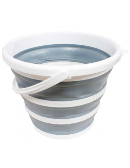 Tradineur - Cubo plegable con asa, polipropileno y caucho, ahorro de espacio, labores de limpieza, lavado, hogar (Blanco y gris