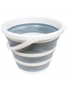 Tradineur - Cubo plegable con asa, polipropileno y caucho, ahorro de espacio, labores de limpieza, lavado, hogar (Blanco y gris
