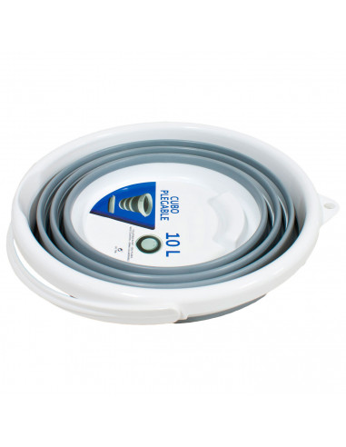 Tradineur - Cubo plegable con asa, polipropileno y caucho, ahorro de espacio, labores de limpieza, lavado, hogar (Blanco y gris