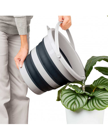 Tradineur - Cubo plegable con asa, polipropileno y caucho, ahorro de espacio, labores de limpieza, lavado, hogar (Blanco y gris