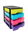 Tradineur - Cajonera de sobremesa 4 cajones de color surtido de 35 x 27 x 35,5 cm, Cajonera plástico 4 cajones para mesa multius
