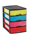 Tradineur - Cajonera de sobremesa 4 cajones de color surtido de 35 x 27 x 35,5 cm, Cajonera plástico 4 cajones para mesa multius