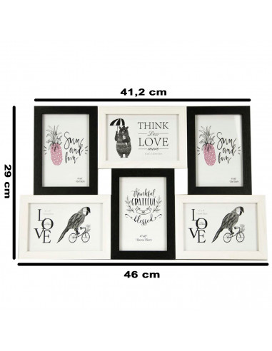 Tradineur - Multimarco de madera para 6 fotos, marco múltiple para fotografías de 14 x 9 cm, portafotos, recuerdos, decoración d