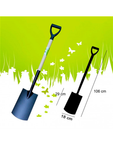 Tradineur - Pala llana de jardín, pala cuadrada con hoja de metal, mango de madera y asa de pvc, resistente, cavar, quitar nieve