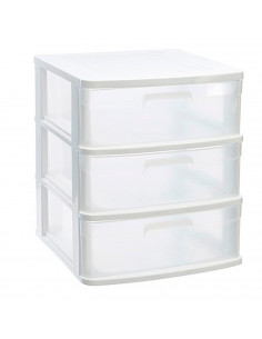 Tradineur - Cajonera sena 3 cajones, plástico blanco, 40 x 39 x 49,5 cm, torre de almacenaje, cajones opacos, organizador auxili