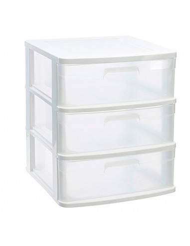 Tradineur - Cajonera sena 3 cajones, plástico blanco, 40 x 39 x 49,5 cm, torre de almacenaje, cajones opacos, organizador auxili