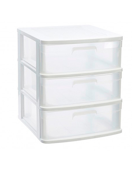 Tradineur - Cajonera sena 3 cajones, plástico blanco, 40 x 39 x 49,5 cm, torre de almacenaje, cajones opacos, organizador auxili Tradineur - Cajonera sena 3 cajones, plástico blanco, 40 x 39 x 49,5 cm, torre de almacenaje, cajones opacos, organizador auxili