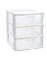 Tradineur - Cajonera sena 3 cajones, plástico blanco, 40 x 39 x 49,5 cm, torre de almacenaje, cajones opacos, organizador auxili