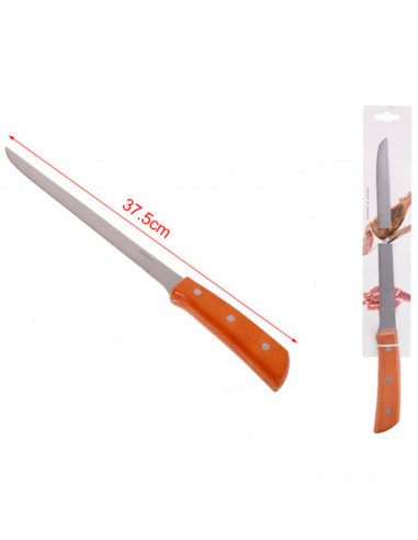 Tradineur - Cuchillo jamonero con mango de madera y hoja de acero inoxidable de 24,5 cm, cuchillo para cortado de jamón, corte p