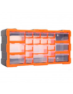 Tradineur - Caja organizadora de herramientas, multiclasificador con 22 cajones dobles transparentes, plástico, modulo, estante