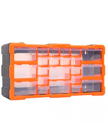 Tradineur - Caja organizadora de herramientas, multiclasificador con 22 cajones dobles transparentes, plástico, modulo, estante