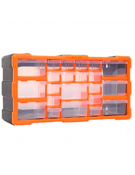 Tradineur - Caja organizadora de herramientas, multiclasificador con 22 cajones dobles transparentes, plástico, modulo, estante