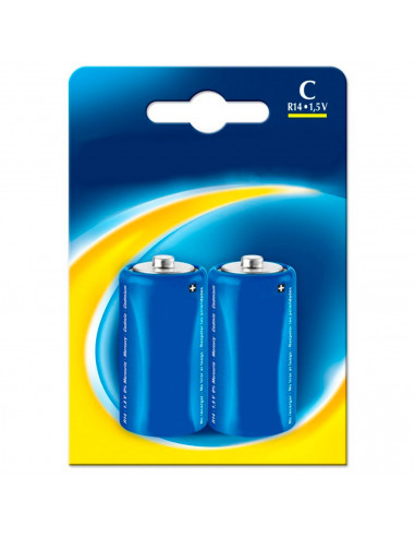Tradineur - Pack de 2 pilas R14 - 1,5 V - C - pilas de repuesto para juguetes, linternas, relojes, aparatos electrónicos - 4,6 x
