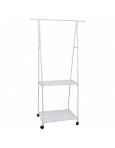 Tradineur - Perchero de metal con ruedas, barra y 2 estantes de tela, organizador de ropa, fácil montaje, recibidor, dormitorio,