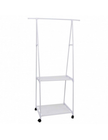 Tradineur - Perchero de metal con ruedas, barra y 2 estantes de tela, organizador de ropa, fácil montaje, recibidor, dormitorio,