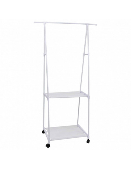 Tradineur - Perchero de metal con ruedas, barra y 2 estantes de tela, organizador de ropa, fácil montaje, recibidor, dormitorio,