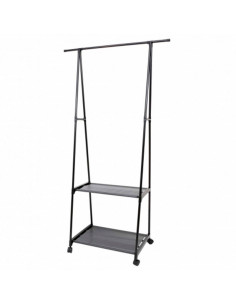 Tradineur - Perchero metálico con ruedas, barra y 2 estantes de tela, organizador de ropa, fácil montaje, recibidor, dormitorio,