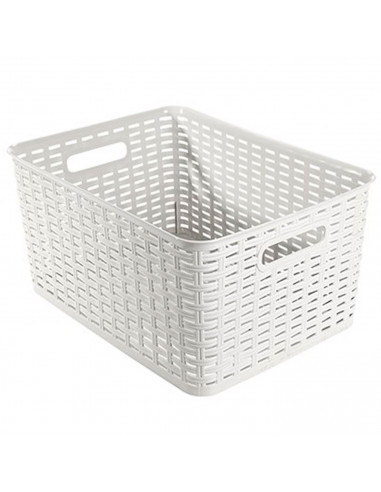 Tradineur - Cesta organizadora rectangular "Rattan", polipropileno, caja con asas, almacenamiento de ropa, productos de limpieza