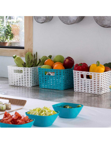 Tradineur - Cesta organizadora rectangular "Rattan", polipropileno, caja con asas, almacenamiento de ropa, productos de limpieza