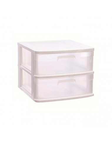 Tradineur - Cajonera sena 2 cajones, plástico blanco, 40 x 39 x 33,5 cm, torre de almacenaje, cajones opacos, organizador auxili