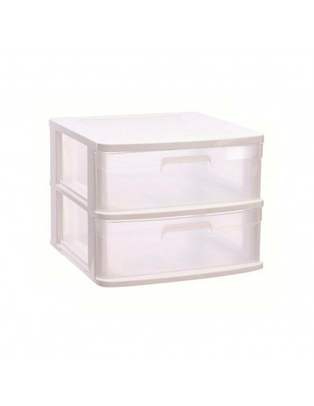 Tradineur - Cajonera sena 2 cajones, plástico blanco, 40 x 39 x 33,5 cm, torre de almacenaje, cajones opacos, organizador auxili Tradineur - Cajonera sena 2 cajones, plástico blanco, 40 x 39 x 33,5 cm, torre de almacenaje, cajones opacos, organizador auxili