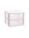 Tradineur - Cajonera sena 2 cajones, plástico blanco, 40 x 39 x 33,5 cm, torre de almacenaje, cajones opacos, organizador auxili