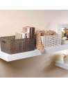 Tradineur - Cesta organizadora rectangular "Rattan" de polipropileno, caja con asas, almacenamiento de ropa, productos de limpie
