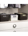 Tradineur - Cesta organizadora rectangular "Rattan" de polipropileno, caja con asas, almacenamiento de ropa, productos de limpie