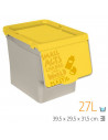 Tradineur - Contenedor apilable, polipropileno, cubo de basura, caja de almacenamiento de residuos, fácil apertura, reciclaje, c