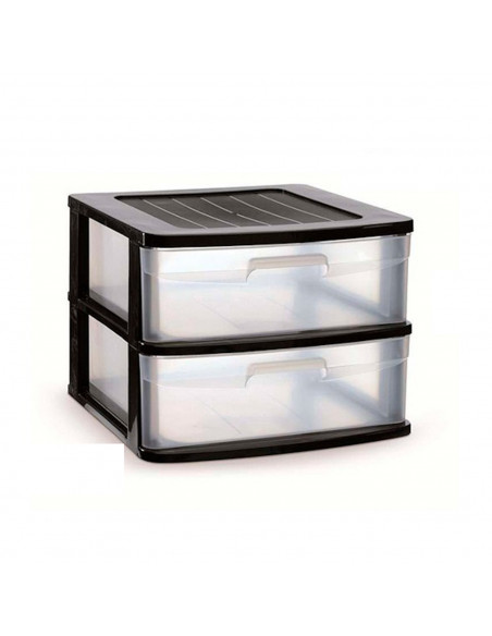 Tradineur - Cajonera sena 2 cajones, plástico negro, 40 x 39 x 33,5 cm, torre de almacenaje, cajones opacos, organizador auxilia Tradineur - Cajonera sena 2 cajones, plástico negro, 40 x 39 x 33,5 cm, torre de almacenaje, cajones opacos, organizador auxilia