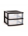 Tradineur - Cajonera sena 2 cajones, plástico negro, 40 x 39 x 33,5 cm, torre de almacenaje, cajones opacos, organizador auxilia