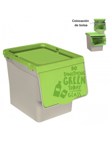 Tradineur - Contenedor de polipropileno apilable, cubo de basura, caja de almacenamiento de residuos, fácil apertura, reciclaje,