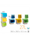 Tradineur - Pack de 3 contenedores apilables, polipropileno, cubos de basura, almacenamiento de residuos, fácil apertura, recicl
