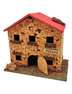 Tradineur - Posada de corcho para Belén, casa, taberna decorativa para nacimiento, pesebre, adorno artesano, tradicional, Navida