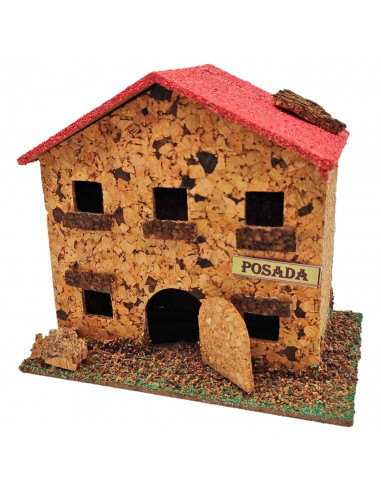 Tradineur - Posada de corcho para Belén, casa, taberna decorativa para nacimiento, pesebre, adorno artesano, tradicional, Navida