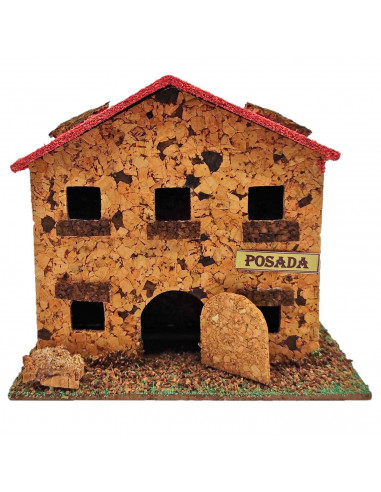 Tradineur - Posada de corcho para Belén, casa, taberna decorativa para nacimiento, pesebre, adorno artesano, tradicional, Navida