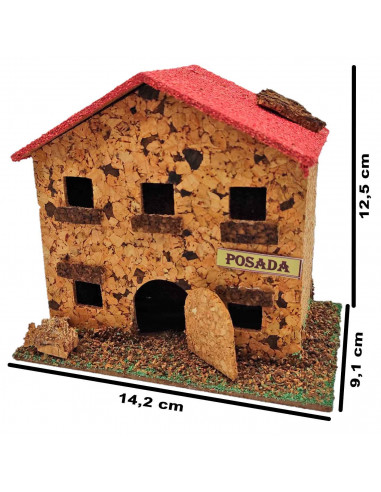 Tradineur - Posada de corcho para Belén, casa, taberna decorativa para nacimiento, pesebre, adorno artesano, tradicional, Navida