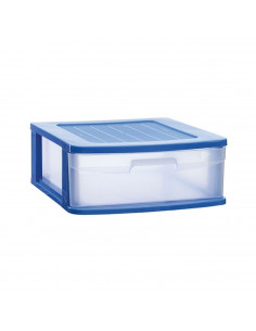 Tradineur - Cajonera sena 1 cajón, plástico azul, 17,5 x 39 x 40 cm, cajón de almacenaje transparente, organizador auxiliar mult