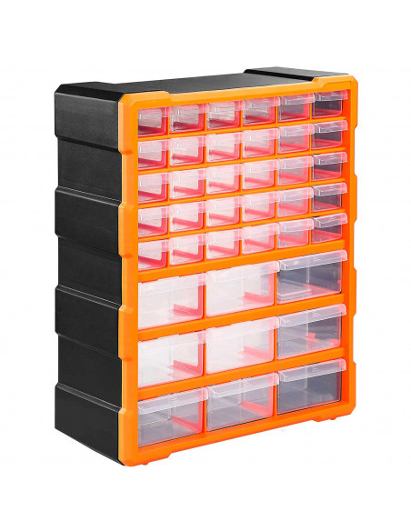 Tradineur - Caja organizadora de herramientas, multiclasificador con 39 cajones dobles transparentes, plástico, modulo, estante