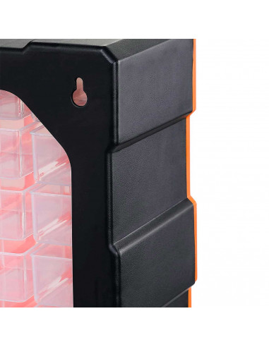 Tradineur - Caja organizadora de herramientas, multiclasificador con 39 cajones dobles transparentes, plástico, modulo, estante