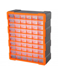 Tradineur - Caja organizadora de herramientas, multiclasificador con 60 cajones dobles transparentes, plástico, modulo, estante