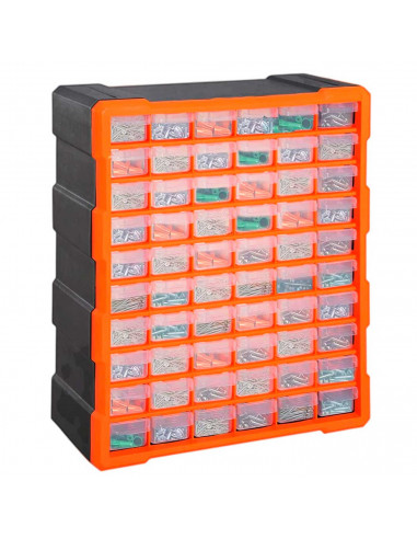 Tradineur - Caja organizadora de herramientas, multiclasificador con 60 cajones dobles transparentes, plástico, modulo, estante