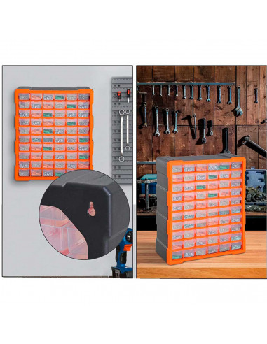 Tradineur - Caja organizadora de herramientas, multiclasificador con 60 cajones dobles transparentes, plástico, modulo, estante
