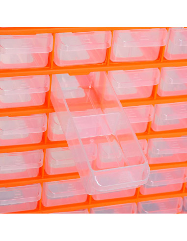 Tradineur - Caja organizadora de herramientas, multiclasificador con 60 cajones dobles transparentes, plástico, modulo, estante