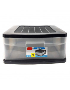 Tradineur - Cajonera sena 1 cajón, plástico negro, 17,5 x 39 x 40 cm, cajón de almacenaje opaco, organizador auxiliar multiusos,