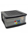 Tradineur - Cajonera sena 1 cajón, plástico negro, 17,5 x 39 x 40 cm, cajón de almacenaje opaco, organizador auxiliar multiusos,