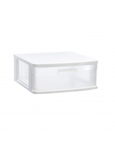 Tradineur - Cajonera sena 1 cajón, plástico blanco, 17,5 x 39 x 40 cm, cajón de almacenaje opaco, organizador auxiliar multiusos
