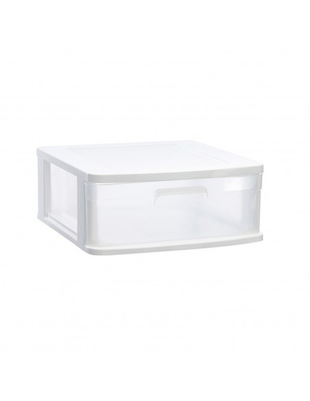 Tradineur - Cajonera sena 1 cajón, plástico blanco, 17,5 x 39 x 40 cm, cajón de almacenaje opaco, organizador auxiliar multiusos Tradineur - Cajonera sena 1 cajón, plástico blanco, 17,5 x 39 x 40 cm, cajón de almacenaje opaco, organizador auxiliar multiusos